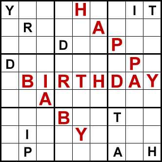 Sudoku Puzzle spelling Happy Birthday