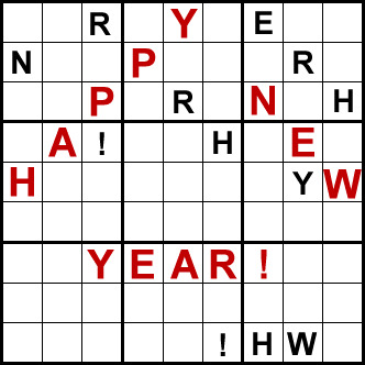 Sudoku Puzzle spelling Happy New Year
